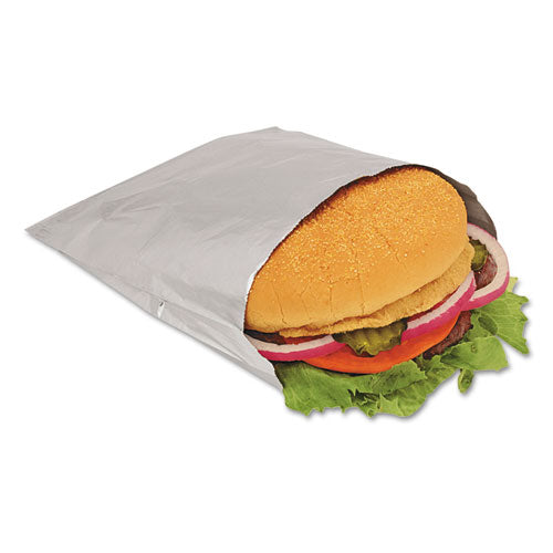 Image of Bagcraft Foil Single-Serve Bags, Unlabeled Burger, 6" x 0.75" x 6.5", Silver, 1,000/Carton