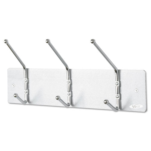 Image of Safco® Metal Wall Rack, Three Ball-Tipped Double-Hooks, Metal, 18w x 3.75d x 7h, Satin