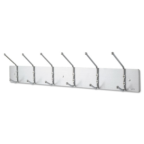 Image of Safco® Metal Wall Rack, Six Ball-Tipped Double-Hooks, Metal, 36w x 3.75d x 7h, Satin