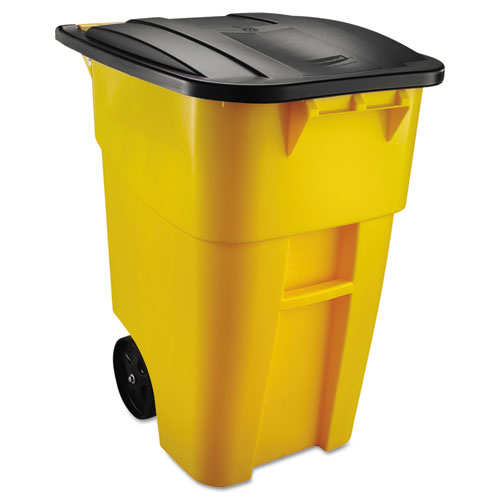 Image of Rubbermaid® Commercial Square Brute Rollout Container, 50 gal, Molded Plastic, Yellow