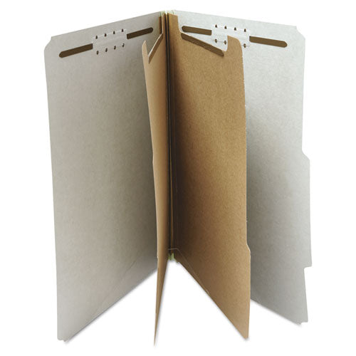 Image of Universal® Six-Section Pressboard Classification Folders, 2" Expansion, 2 Dividers, 6 Fasteners, Letter Size, Gray Exterior, 10/Box