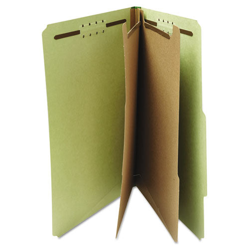 Image of Universal® Six-Section Pressboard Classification Folders, 2" Expansion, 2 Dividers, 6 Fasteners, Letter Size, Green Exterior, 10/Box