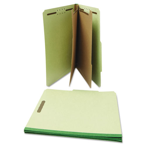 Image of Universal® Six-Section Pressboard Classification Folders, 2" Expansion, 2 Dividers, 6 Fasteners, Letter Size, Green Exterior, 10/Box