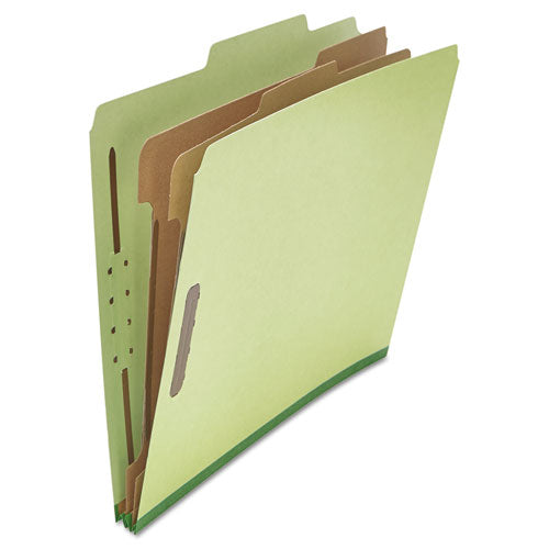 Image of Universal® Six-Section Pressboard Classification Folders, 2" Expansion, 2 Dividers, 6 Fasteners, Letter Size, Green Exterior, 10/Box