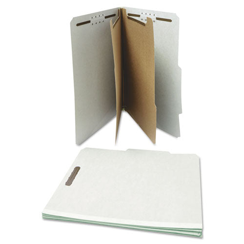 Image of Universal® Six-Section Pressboard Classification Folders, 2" Expansion, 2 Dividers, 6 Fasteners, Letter Size, Gray Exterior, 10/Box