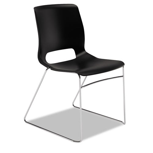 Image of HON® Motivate High-Density Stacking Chair, Supports Up to 300 lb, 17.75" Seat Height, Onyx Seat, Black Back, Chrome Base, 4/Carton