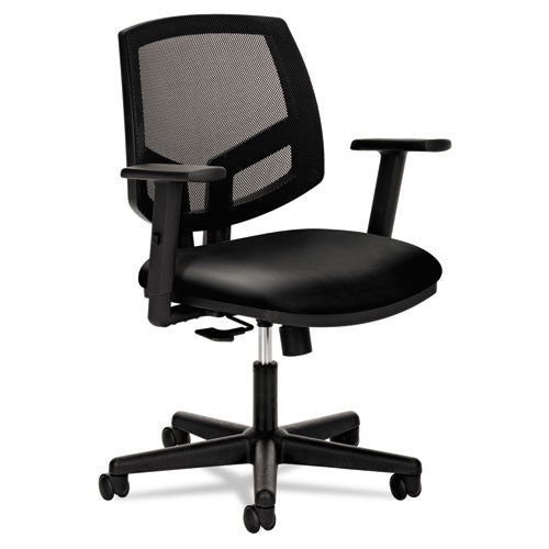 Image of HON® Volt Series Mesh Back Leather Task Chair With Synchro-Tilt, Supports Up To 250 Lb, 18.13" To 22.38" Seat Height, Black