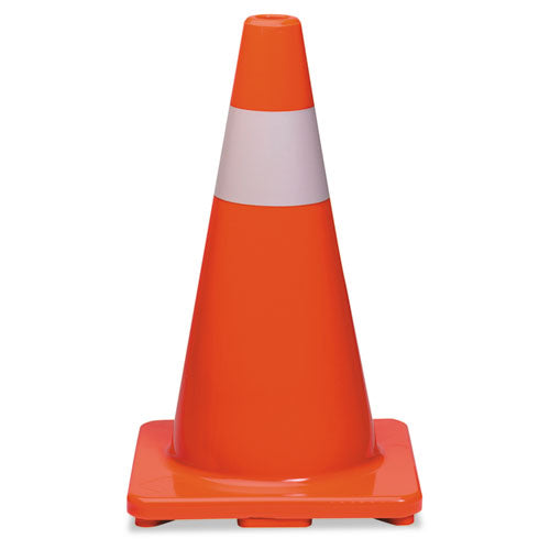 Image of Tatco Traffic Cone, 10 X 10 X 18, Orange/silver