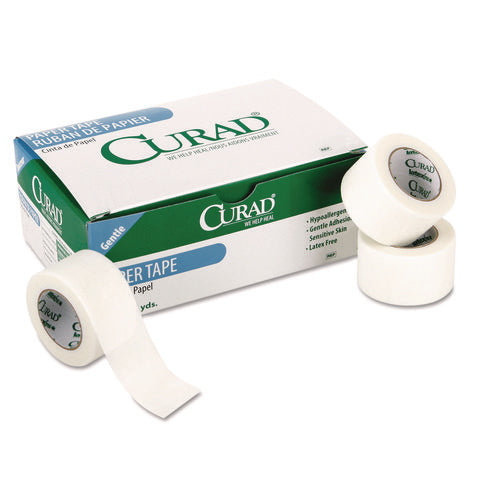 Image of Curad® Paper Adhesive Tape, Medium-Duty, Acrylic/Paper, 2" x 10 yds, White, 6/Pack