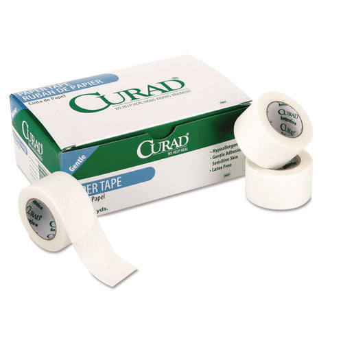 Image of Curad® Paper Adhesive Tape, Medium-Duty, Acrylic/Paper, 1" x 10 yds, White, 12/Pack