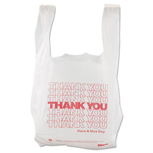 Image of Barnes Paper Company Thank You High-Density Shopping Bags, Have a Nice Day Labeling, Cut-Out Handles, 8" x 4" x 16", White/Red, 2,000/Carton