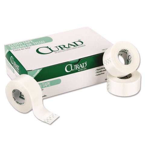Image of Curad® First Aid Cloth Silk Tape, Heavy-Duty, Acrylic/Silk, 1" x 10 yds, White, 12/Pack