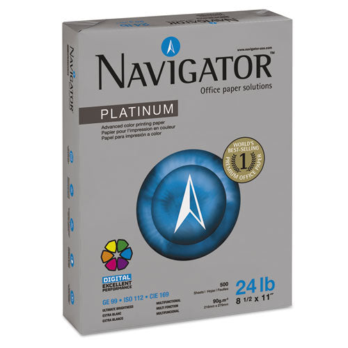Image of Navigator® Platinum Paper, 99 Bright, 24 lb Bond Weight, 8.5 x 11, White, 500 Sheets/Ream, 10 Reams/Carton