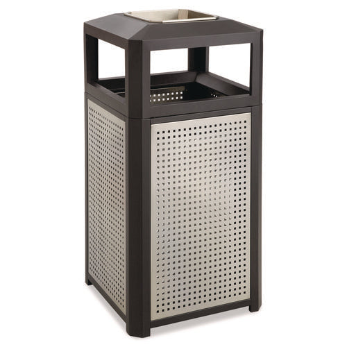 Image of Safco® Evos Series Steel Waste Container, 38 gal, Steel, Black