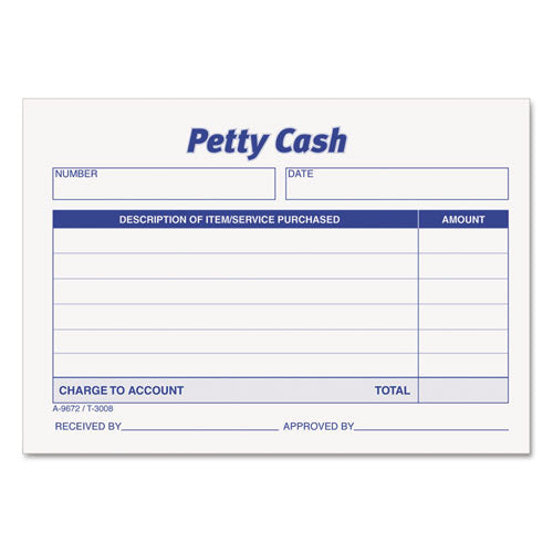 Image of TOPS Petty Cash Slips, One-Part (No Copies), 5 x 3.5, 50 Forms/Pad, 12 Pads/Pack