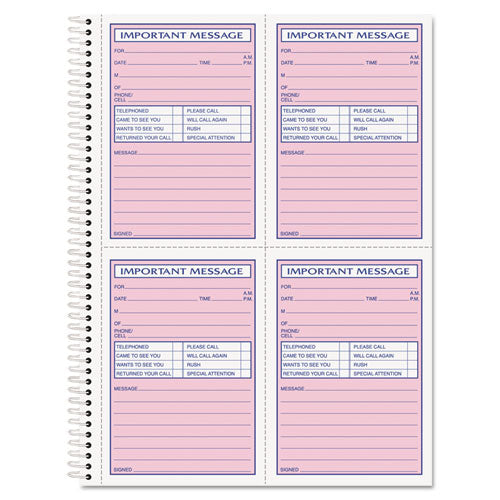 Image of TOPS Telephone Message Book with Fax/Mobile Section, Two-Part Carbonless, 3.88 x 5.5, 4 Forms/Sheet, 200 Forms Total