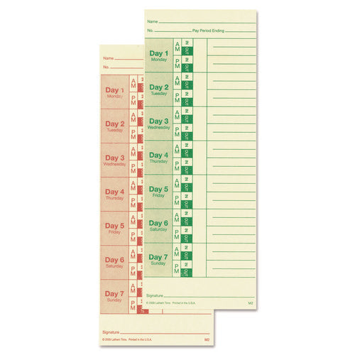 Image of Lathem® Time Time Clock Cards For All Standard Side-Print Time Clocks, Two Sides, 3.5 X 9, 100/pack