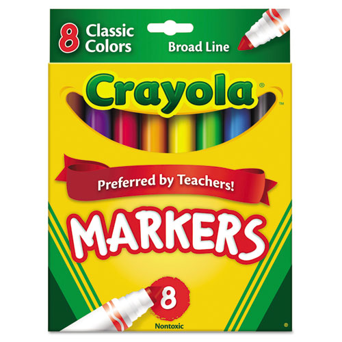 Image of Crayola® Non-Washable Marker, Broad Bullet Tip, Assorted Classic Colors, 8/pack