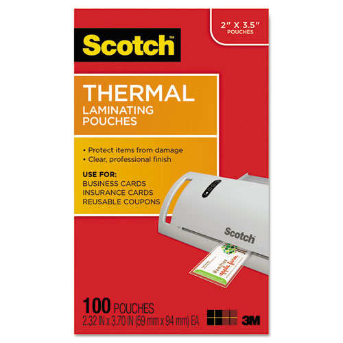 Image of Scotch Laminating Pouches, 5 Mil, 3.75" X 2.38", Gloss Clear, 100/pack