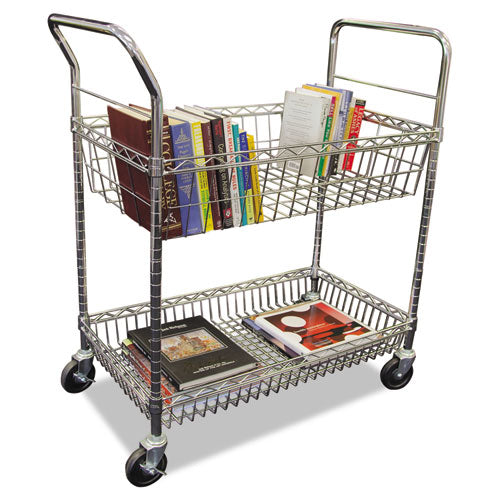Image of Alera® Carry-all Mail Cart, Metal, 1 Shelf, 1 Bin, 34.88" x 18" x 39.5", Silver