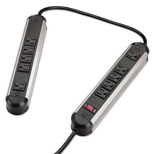 Image of Fellowes® Split Metal Surge Protector, 10 AC Outlets, 6 ft Cord, 1,250 J, Black/Silver
