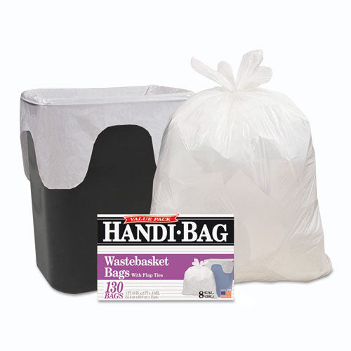Image of Handi-Bag® Super Value Pack Can Liners, 8 gal, 0.6 mil, 22" x 24", White, 130/Box