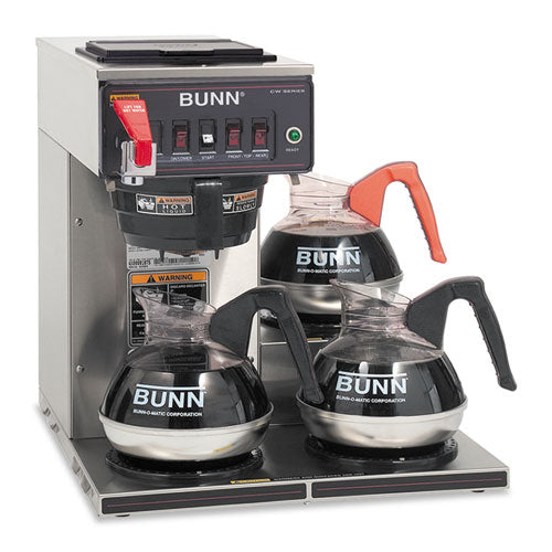 Image of BUNN® CWTF-3 Three Burner Automatic Coffee Brewer, 12-Cup, Black/Stainless Steel