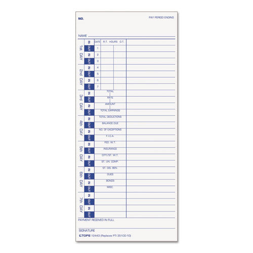 Image of TOPS Time Clock Cards, Replacement For 35100-10, One Side, 4 X 9, 100/pack