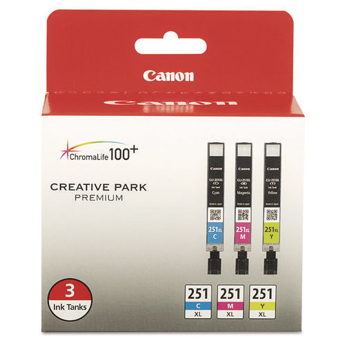 Image of Canon® 6449b009 (cli-251xl) Chromalife100+ High-Yield Ink, 695 Page-Yield, Cyan/magenta/yellow
