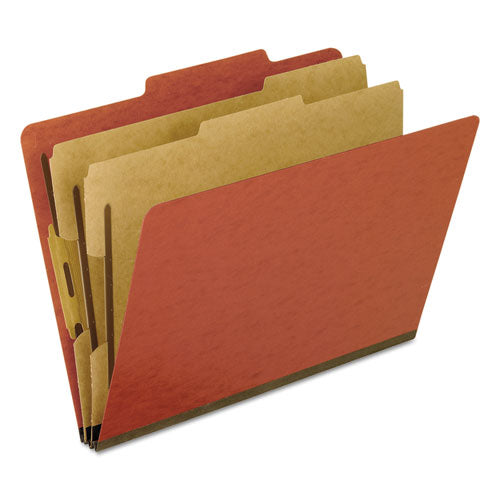 Image of Pendaflex® Six-Section Pressboard Classification Folders, 2" Expansion, 2 Dividers, 6 Bonded Fasteners, Letter Size, Red Exterior, 10/BX