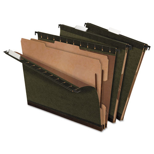 Image of Pendaflex® SureHook Reinforced Hanging Divider Folders, 2" Expansion, 2 Dividers, 4 Fasteners, Letter Size, Green Exterior, 10/Box