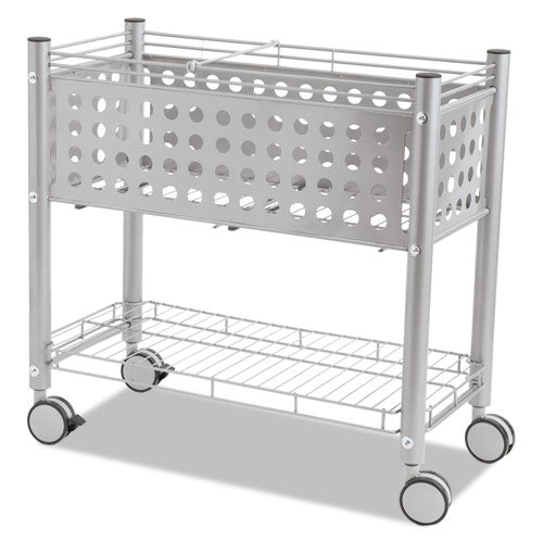 Image of Vertiflex® File Cart with Open Top, Metal, 1 Shelf, 2 Bins, 28.25" x 13.75" x 27.38", Matte Gray