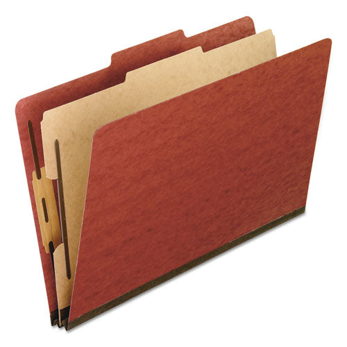 Image of Pendaflex® Four-Section Pressboard Classification Folders, 2" Expansion, 1 Divider, 4 Fasteners, Legal Size, Red Exterior, 10/Box