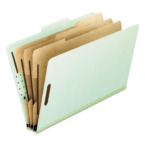 Image of Pendaflex® Eight-Section Pressboard Classification Folders, 3" Expansion, 3 Dividers, 8 Fasteners, Letter Size, Green Exterior, 10/Box