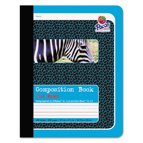 Image of Pacon® Composition Book, D'Nealian 1-3, Zaner-Bloser 2-3, Illustration Boxes/College Rule, Blue Cover, (100) 9.75 x 7.5 Sheets