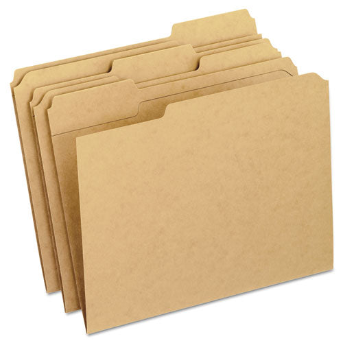 Image of Pendaflex® Dark Kraft File Folders with Double-Ply Top, 1/3-Cut Tabs: Assorted, Letter Size, 0.75" Expansion, Brown, 100/Box