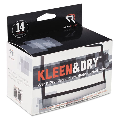 Image of Read Right® Two Step ScreenKleen Wet and Dry Cleaning Wipes, 5 x 5, Unscented, 14/Box