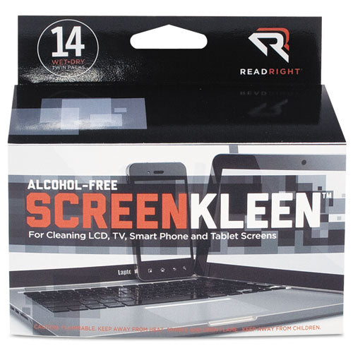 Image of Read Right® ScreenKleen Alcohol-Free Wipes, Cloth, 5 x 5, Unscented, 14/Box
