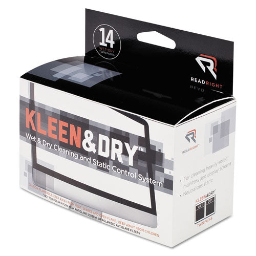 Image of Read Right® Two Step ScreenKleen Wet and Dry Cleaning Wipes, 5 x 5, Unscented, 14/Box