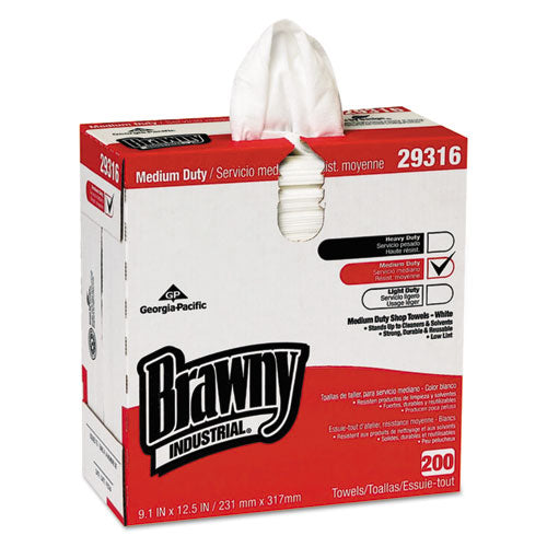 Image of Brawny® Professional Lightweight Disposable Shop Towel, 9.1" x 12.5, White, 200/Box