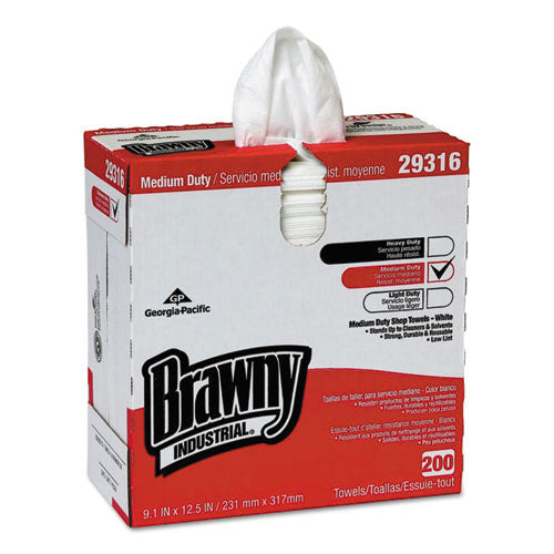 Image of Brawny® Professional Lightweight Disposable Shop Towels, 9.1 x 12.5, White, 2,000/Carton