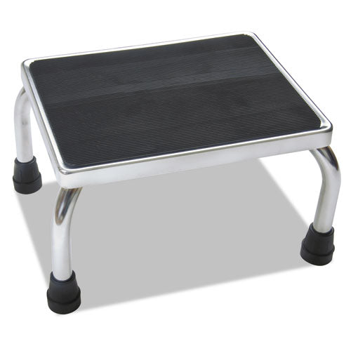 Image of Medline Foot Stool, 1-Step, 350 lb Capacity, 16 x 12 x 8.25, Steel, Chrome/Black Mat