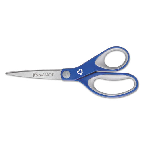 Image of Westcott® KleenEarth Soft Handle Scissors, 8" Long, 3.25" Cut Length, Straight Blue/Gray Handle