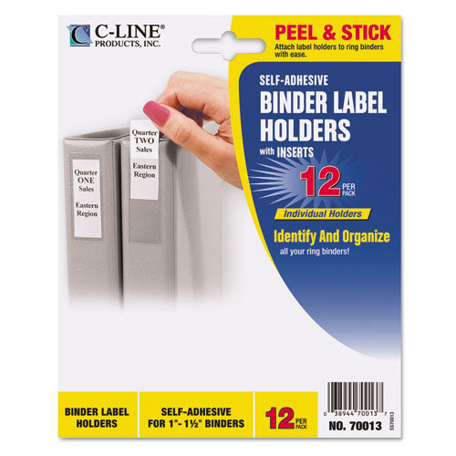 Image of C-Line® Self-Adhesive Ring Binder Label Holders, Top Load, 1 x 2,81, Clear, 12/Pack
