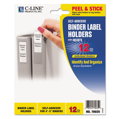 Image of C-Line® Self-Adhesive Ring Binder Label Holders, Top Load, 2.25 x 3.63, Clear, 12/Pack