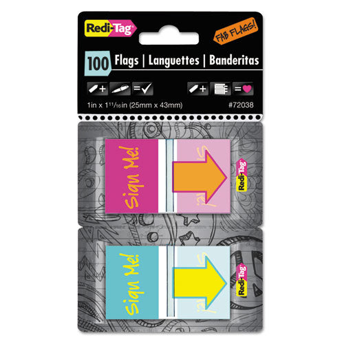 Image of Redi-Tag® Pop-Up Fab Page Flags W/dispenser, "sign Me!", Red/orange, Teal/yellow, 100/pack