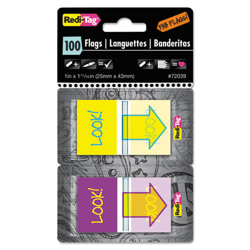 Image of Redi-Tag® Pop-Up Fab Page Flags W/dispenser, "look!", Purple/yellow; Yellow/teal, 100/pack