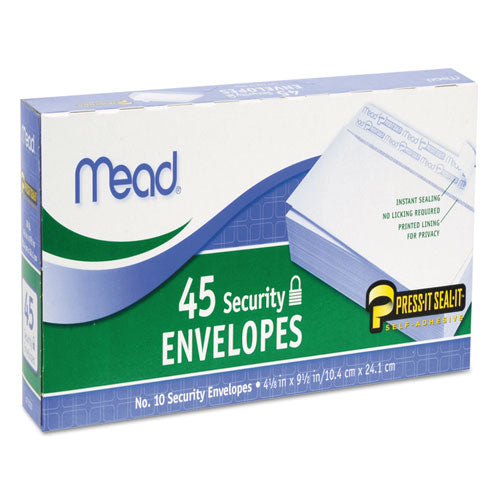 Image of Mead® Press-it Seal-it Self-Adhesive Security Envelope, #10, Monarch Flap, Self-Adhesive Closure, 4.25 x 9.13, White, 45/Box