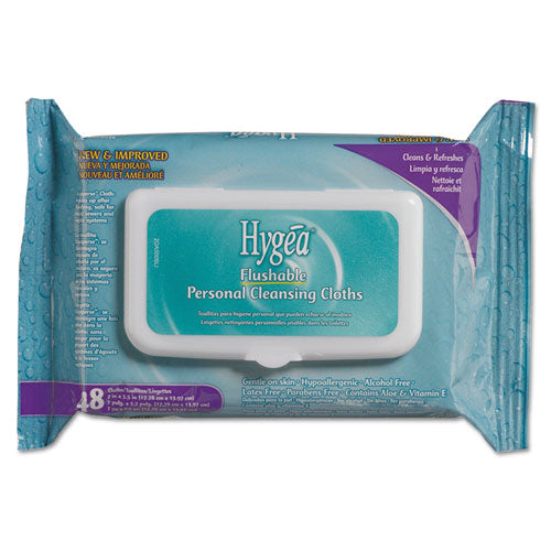 Image of Sani Professional® Hygea Flushable Personal Cleansing Cloths, 6.25 x 5.38, Flowering Herbs, White, 48/Pack, 12 Packs/Carton