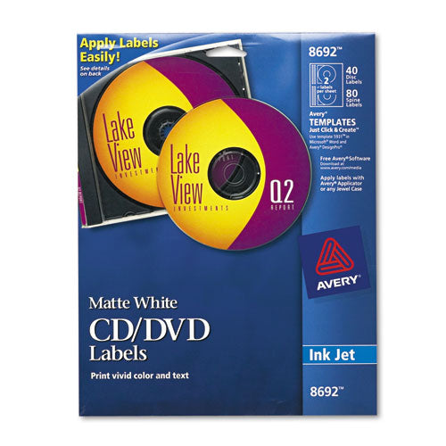 Image of Avery® Inkjet Cd Labels, Matte White, 40/pack